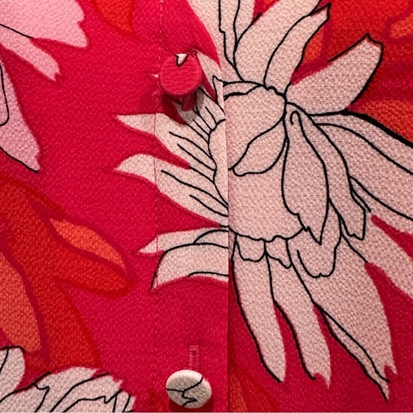 Talbots Belted Midi Shirtdress Sz 4 Chrysanthemum Red Floral Fit & Flare Pockets - Picture 4 of 10